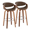 Symphony - 30" Fixed-Height Barstool With Swivel And Round Chrome Metal Footrest (Set of 2) - Walnut Wood