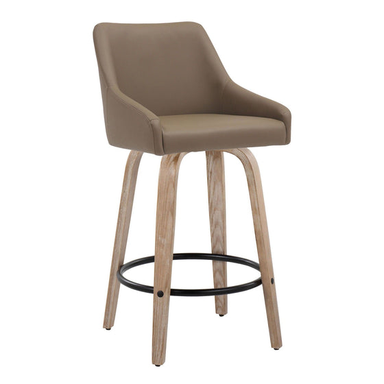 Hannah - 26" Fixed-Height Counter Stool With Swivel And Round Black Metal Footrest (Set of 2) - Whitewashed Wood