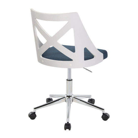 Charlotte - Office Chair - Chrome Metal, White Textured Wood, And Blue Fabric