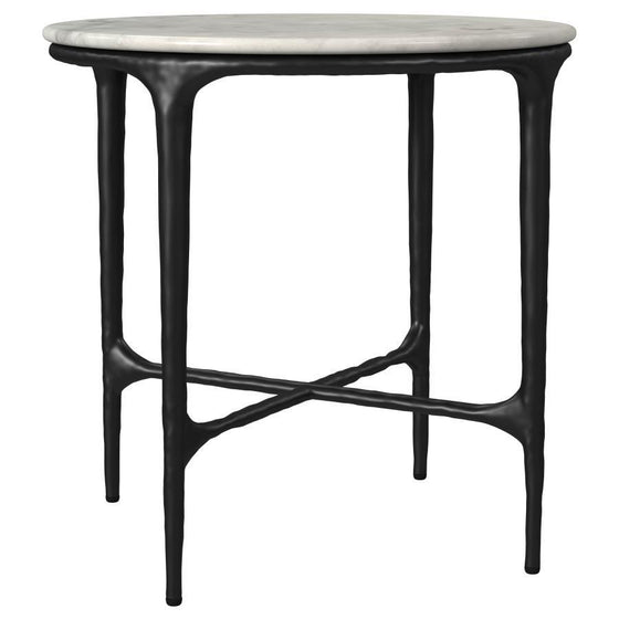 Hermas - Round Genuine Marble Top Metal End Side Table - White
