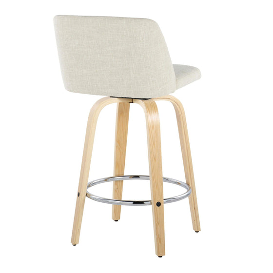 Toriano - 26" Fixed-Height Counter Stool (Set of 2) - Natural & Chrome Round Base