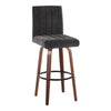 Hank - 30" Fixed-Height Barstool With Swivel And Round Black Metal Footrest (Set of 2) - Walnut Wood