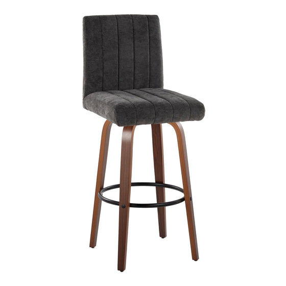 Hank - 30" Fixed-Height Barstool With Swivel And Round Black Metal Footrest (Set of 2) - Walnut Wood