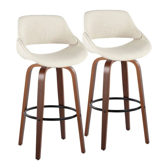 Fabrico - 30" Fixed-Height Barstool With Swivel And Round Black Metal Footrest (Set of 2) - Walnut Wood