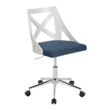  Charlotte - Office Chair - Chrome Metal, White Textured Wood, And Blue Fabric