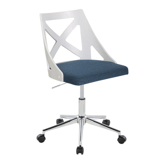 Charlotte - Office Chair - Chrome Metal, White Textured Wood, And Blue Fabric