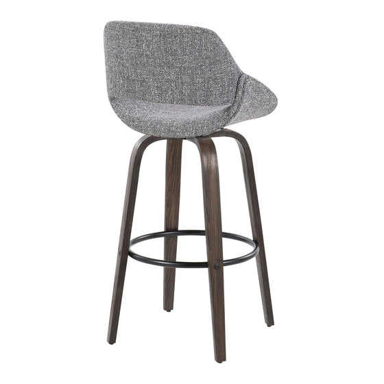 Fabrico - 30" Fixed-Height Barstool With Swivel And Round Black Metal Footrest (Set of 2) - Walnut Glazed Wood
