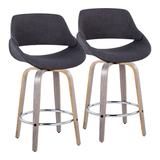 Fabrico - 26" Fixed-Height Counter Stool With Swivel And Round Chrome Metal Footrest (Set of 2) - Light Gray Wood