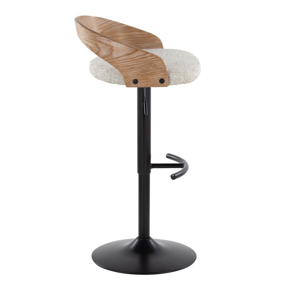 Grotto - Adjustable Barstool With Swivel And Rounded T Footrest (Set of 2) - Black Metal, White Washed Wood, And Oat Fabric