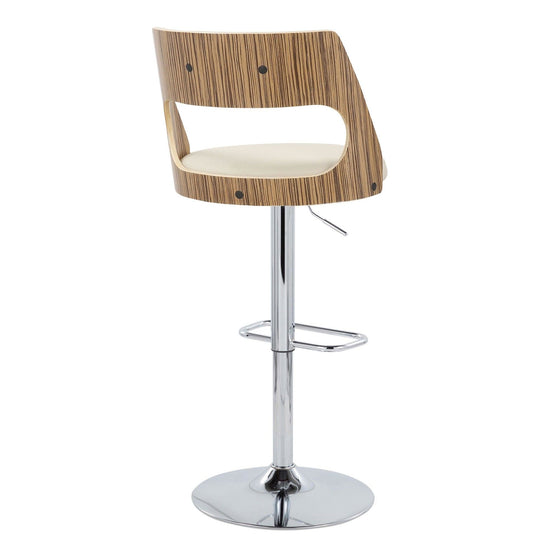 Cecina - Adjustable Barstool With Swivel And Rounded Rectangle Footrest (Set of 2) - Chrome Metal, Zebra Wood, And Cream Faux Leather