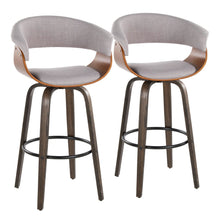  Vintage Mod - 30" Fixed-Height Barstool With Swivel - Walnut Glazed Wood And Stone Fabric With Walnut Wood Accents And Round Black Metal Footrest (Set of 2)