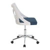 Charlotte - Office Chair - Chrome Metal, White Textured Wood, And Blue Fabric