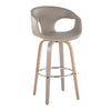 Curva - 30" Fixed-Height Barstool With Swivel And Round Chrome Metal Footrest (Set of 2) - Light Gray Wood And Light Gray Faux Leather