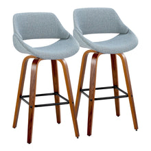  Fabrico - 30" Fixed-Height Barstool With Swivel And Square Black Metal Footrest (Set of 2) - Walnut Wood