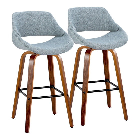 Fabrico - 30" Fixed-Height Barstool With Swivel And Square Black Metal Footrest (Set of 2) - Walnut Wood