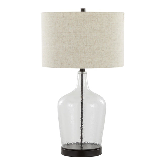 Botella - 28" Glass Table Lamp - Clear Dimpled Glass And Oil Bronze Metal With Natural Linen Shade And Built-In USB Port from Grandview Gallery (Set of 2)