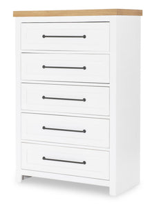 Horizons - 5 Drawers Chest - Pure White / Natural Oak