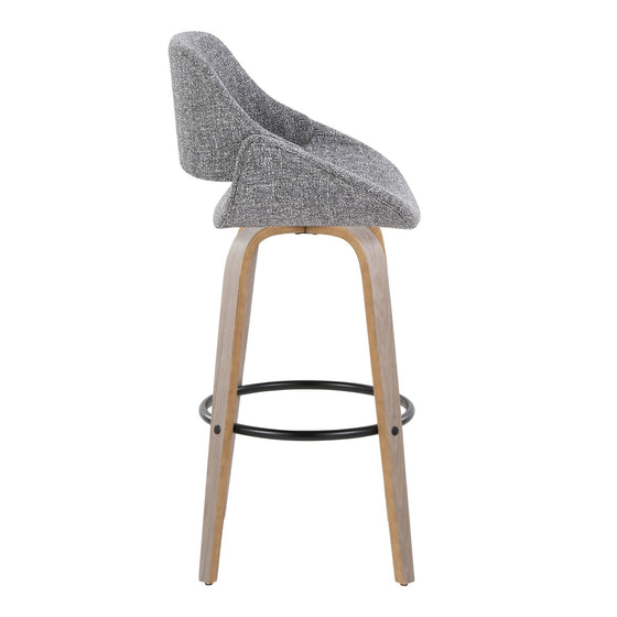 Fabrico - 30" Fixed-Height Barstool With Swivel And Round Black Metal Footrest (Set of 2) - Light Gray Wood