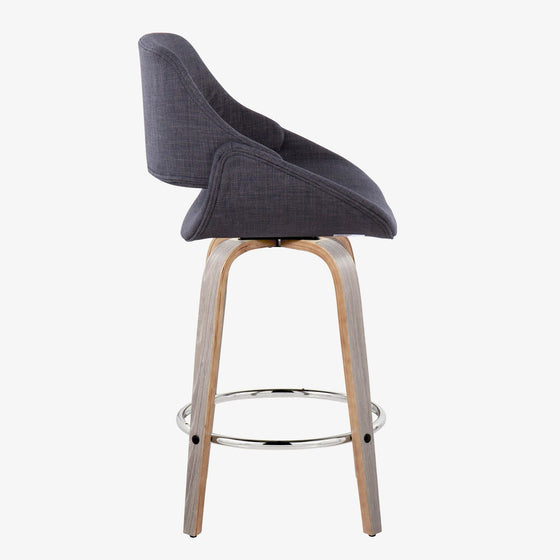 Fabrico - 26" Fixed-Height Counter Stool With Swivel And Round Chrome Metal Footrest (Set of 2) - Light Gray Wood