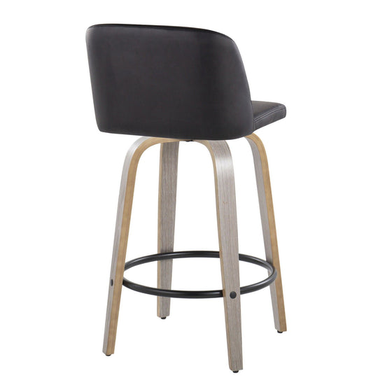 Toriano - 26" Fixed-Height Counter Stool (Set of 2) - Gray & Black Round Base