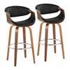 Symphony - 30" Fixed-Height Barstool With Swivel And Round Chrome Metal Footrest (Set of 2) - Walnut Wood