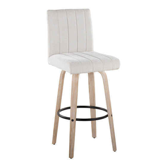 Hank - 30" Fixed-Height Barstool With Swivel And Round Black Metal Footrest (Set of 2) - Whitewashed Wood