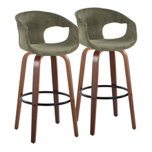  Curva - 30" Fixed-Height Barstool With Swivel And Round Metal Footrest (Set of 2) - Walnut Wood