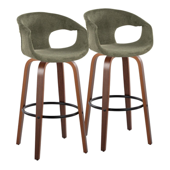 Curva - 30" Fixed-Height Barstool With Swivel And Round Metal Footrest (Set of 2) - Walnut Wood