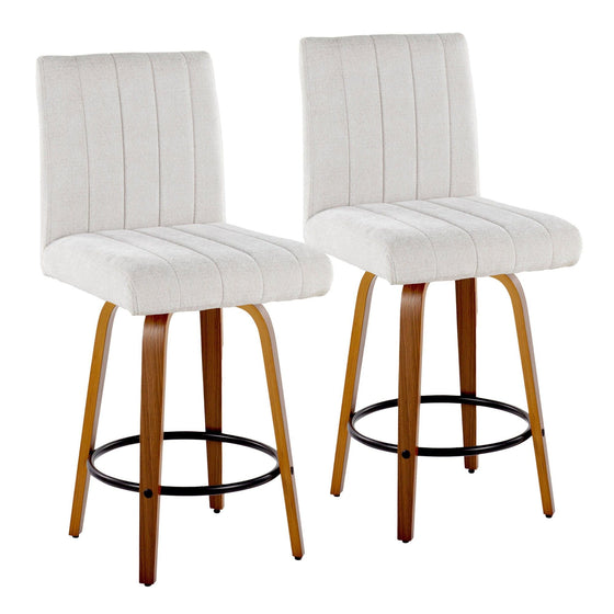 Hank - 26" Fixed-Height Counter Stool With Swivel And Round Black Metal Footrest (Set of 2) - Walnut Wood
