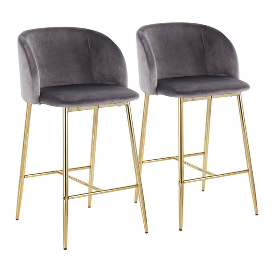 Fran - Counter Stool - Gold Steel And Gray Velvet (Set of 2)
