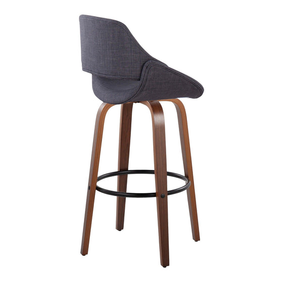 Fabrico - 30" Fixed-Height Barstool With Swivel And Round Black Metal Footrest (Set of 2) - Walnut Wood