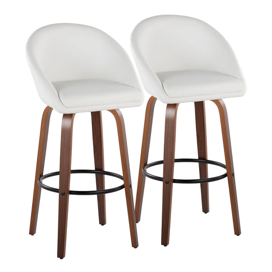 Matisse - 30" Highback Fixed-Height Barstool With Round Black Metal Footrest (Set of 2) - Walnut Wood