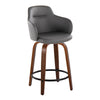 Boyne - 24" Fixed-Height Counter Stool With Swivel - Walnut Wood, Gray Faux Leather And Round Black Metal Footrest (Set of 2)