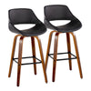 Fabrico - 30" Fixed-Height Barstool With Swivel And Square Black Metal Footrest (Set of 2) - Walnut Wood