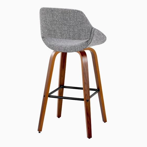 Fabrico - 30" Fixed-Height Barstool With Swivel And Square Black Metal Footrest (Set of 2) - Walnut Wood