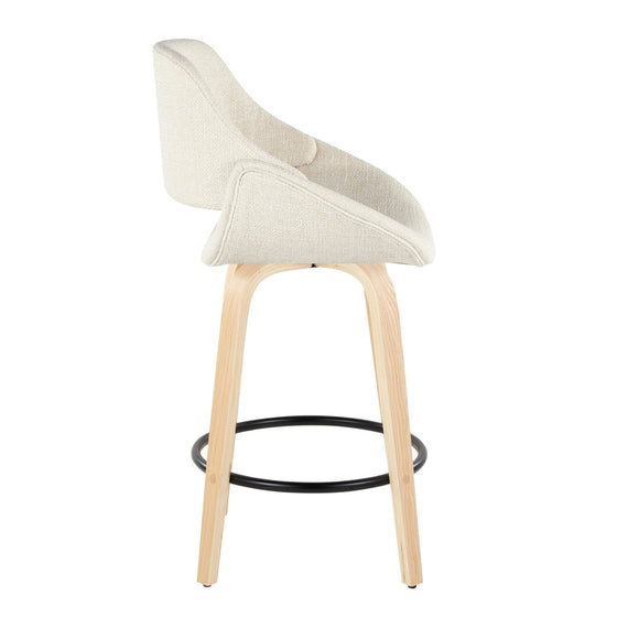 Fabrico - 26" Fixed-Height Counter Stool With Swivel And Round Black Metal Footrest (Set of 2) - Natural Wood