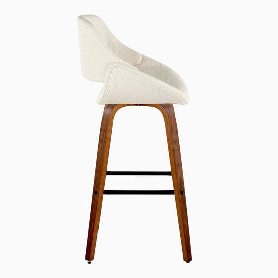 Fabrico - 30" Fixed-Height Barstool With Swivel And Square Black Metal Footrest (Set of 2) - Walnut Wood