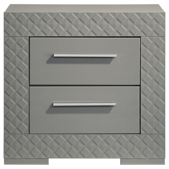 Ives - 2-Drawer Nightstand Bedside Table - Gray High Gloss