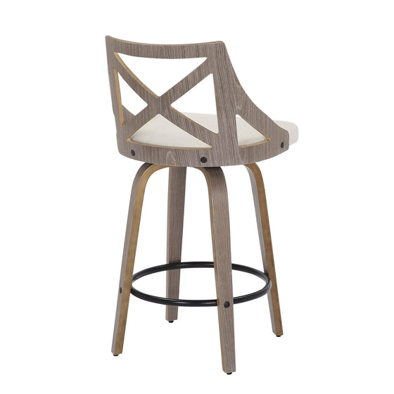 Charlotte - Farmhouse Counter Stool - Light Gray Wood And Cream Noise Fabric (Set of 2)