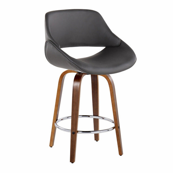 Fabrico - Fixed-Height Counter Stool With Round Chrome Footrest (Set of 2) - Walnut Wood