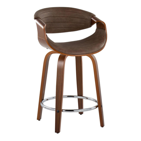 Symphony - 24" Fixed-Height Counter Stool With Swivel And Round Chrome Metal Footrest (Set of 2) - Walnut Wood