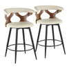 Gardenia - 25" Fixed-Height Counter Stool With Swivel And Rounded Black Metal Footrest (Set of 2) - Black Metal, Walnut Wood