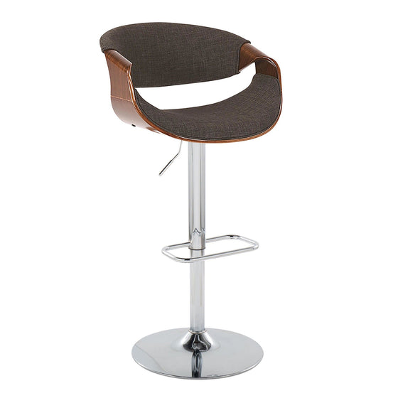 Curvo - Adjustable Barstool With Swivel And Rounded Rectangle Footrest (Set of 2) - Chrome Metal, Walnut Wood