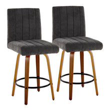  Hank - 26" Fixed-Height Counter Stool With Swivel And Round Black Metal Footrest (Set of 2) - Walnut Wood