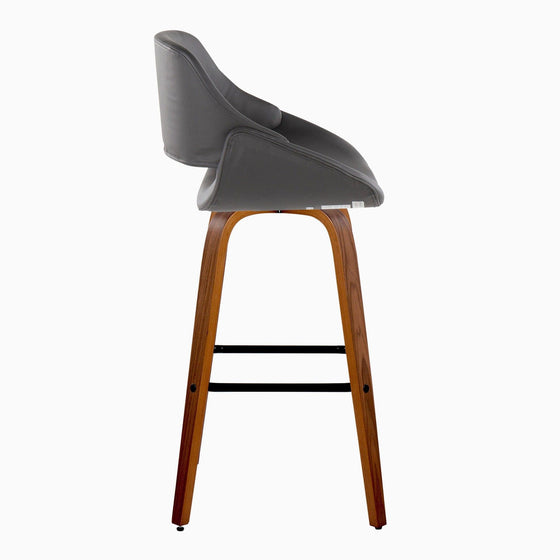 Fabrico - 30" Fixed-Height Barstool With Swivel And Square Black Metal Footrest (Set of 2) - Walnut Wood