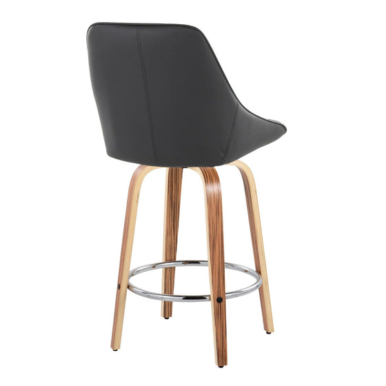 Diana - 26" Fixed-Height Counter Stool With Swivel And Round Chrome Metal Footrest (Set of 2) - Zebra Wood