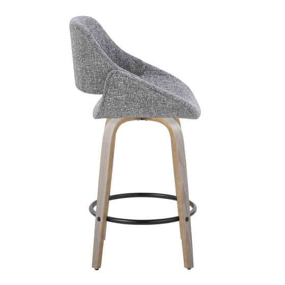Fabrico - 26" Fixed-Height Counter Stool With Swivel And Round Black Metal Footrest (Set of 2) - Light Gray Wood