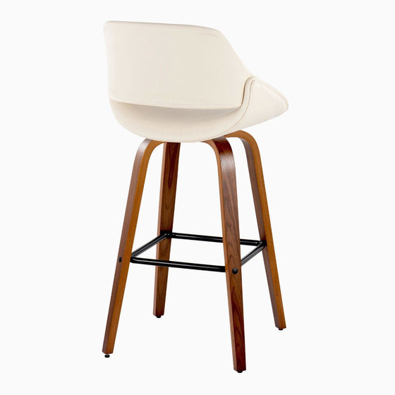 Fabrico - 30" Fixed-Height Barstool With Swivel And Square Black Metal Footrest (Set of 2) - Walnut Wood