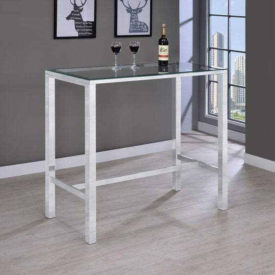 Tolbert - Rectangular Glass Top Pub Bar Table - Chrome
