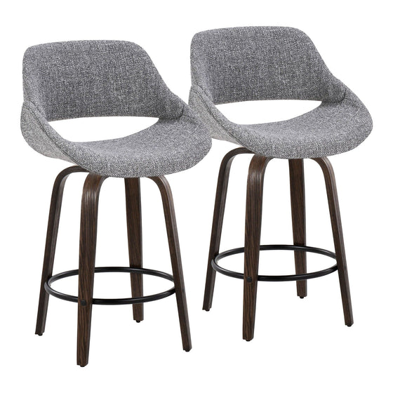 Fabrico - 26" Fixed-Height Counter Stool With Swivel And Round Black Metal Footrest (Set of 2) - Walnut Glazed Wood